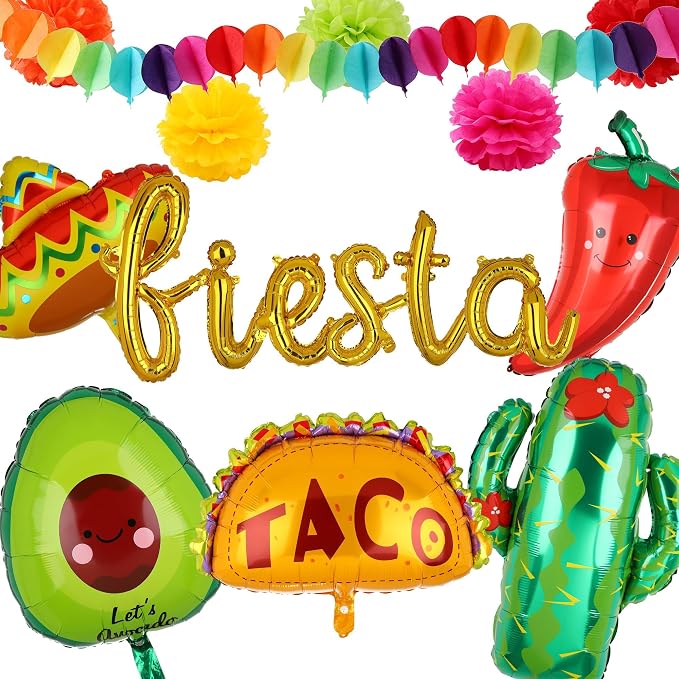 Fiesta Balloons Letter Banner Mexico Taco Cactus Mexican Fiesta Theme Set | by GGDE