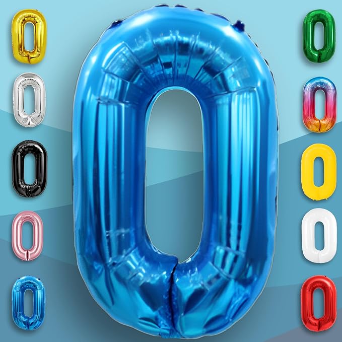 Blue Number Balloon 0 Mylar Foil Balloons 16 inch - Image 2