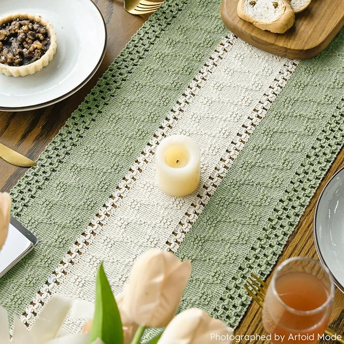 Artoid Mode Light Green Farmhouse Woven Table Runner 12x48 Inch | Seasonal - Image 4