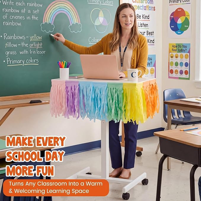 Teacher Table Garland Decor Teacher Standing Rolling Desk Pastel Skirt Decor - Image 4