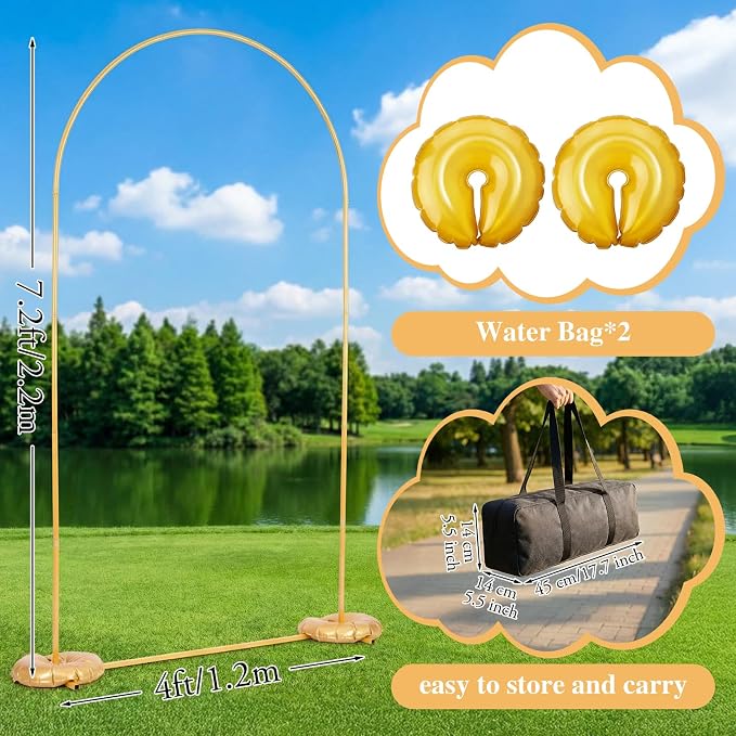 Frienda Gold Wedding Photo Arch Backdrop Stand Balloon Arch Stand - Image 2