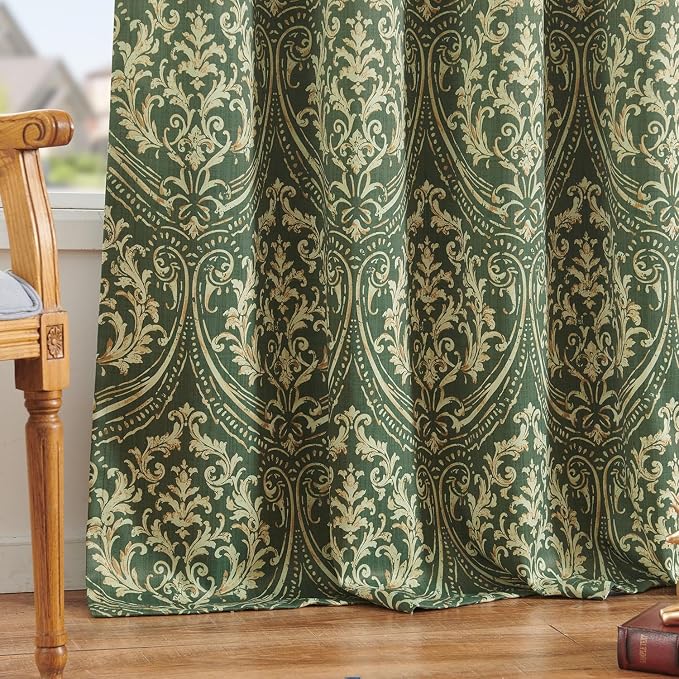 jinchan Blackout Curtains for Bedroom, Sage Damask Patterned Curtains 84 Inch - Image 9