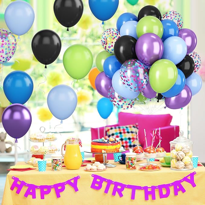 Green Purple and Blue Balloons, 12 Inch Purple Green and Black Balloons Purple - Image 3