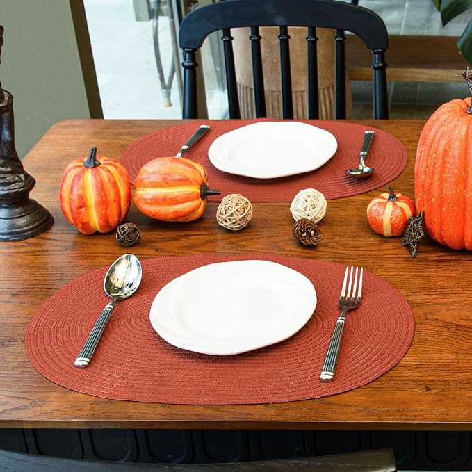Placemats Set of 4, Woven Oval Braided Dining Table Mats | 12 x 17.5 Inch Size - Image 5