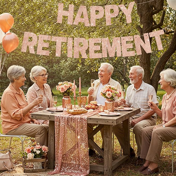 Glitter Rose Gold Happy Retirement Banner Pre-Strung Retirement Party - Image 5