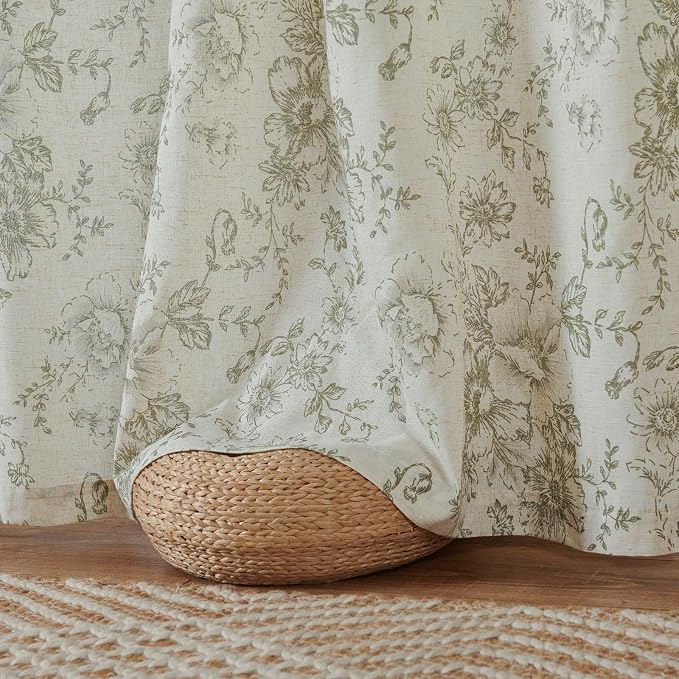 jinchan Green Floral Linen Curtains Lined 90 Inch Vintage Back Tab 2 Panels | - Image 8