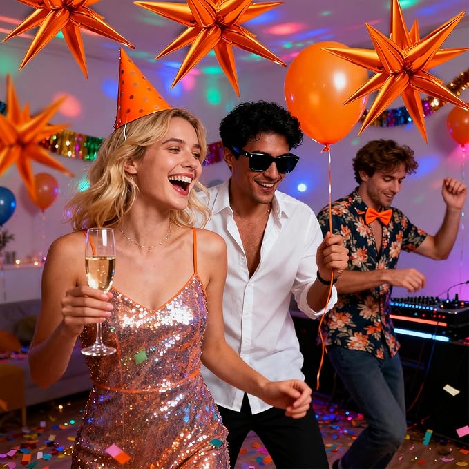 60Pcs Orange Star Balloons Foil Explosion Mylar Balloon 12 Point Spike Ballons - Image 3