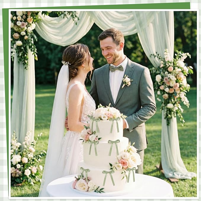 30 Pack Sage Green Bow Cake Toppers Ribbon Bows - Image 5