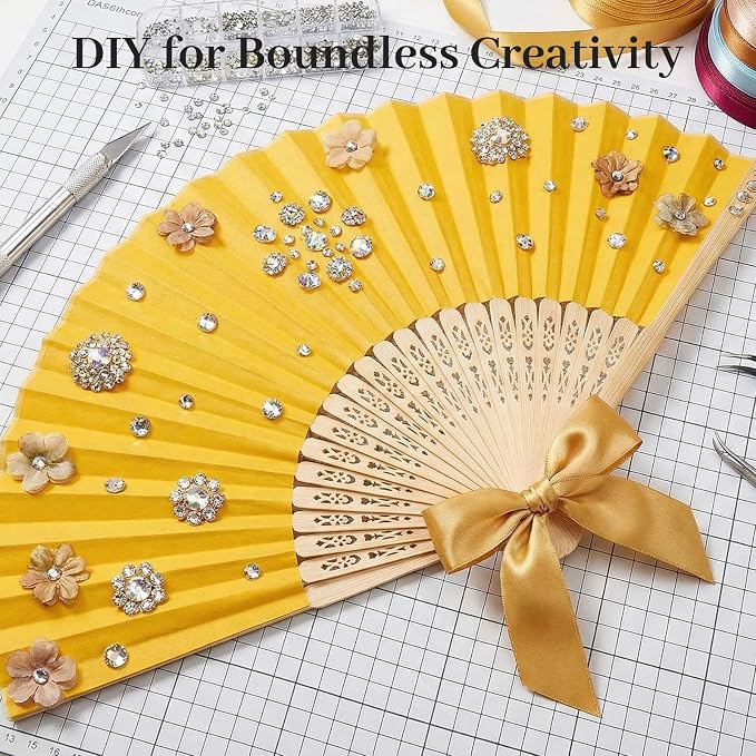 JOHOUSE 12 PCS Yellow Paper Fans Handheld, 8.3 Inch Foldable Hand Fan | Lemon - Image 5