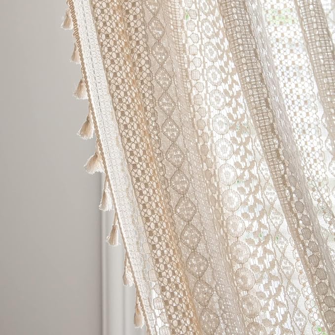Sutuo Home Boho Curtains Crochet Lace Sheer Bohemian Stylish - Image 7