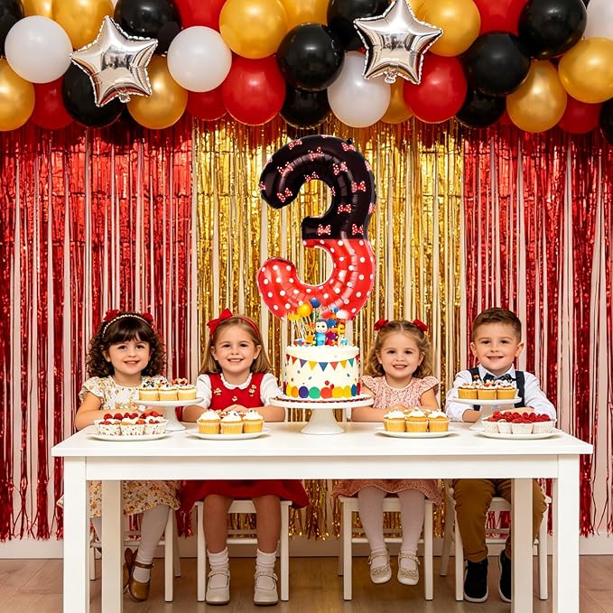 40 Inch Red Cartoon Mouse Number 3 Balloon, Birthday Party Decorations | Black - Image 2