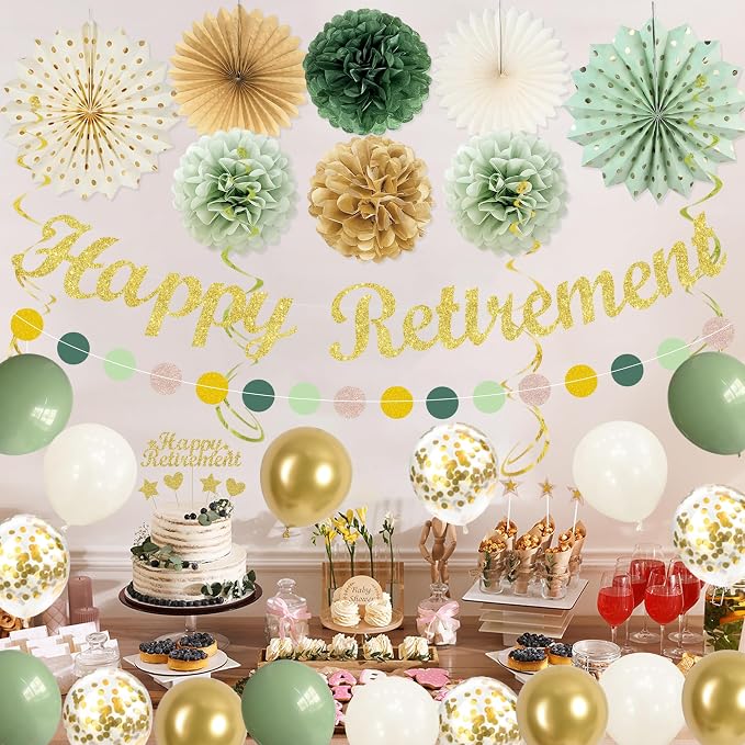 Vlipoeasn Green Gold Retirement Decorations - Image 9