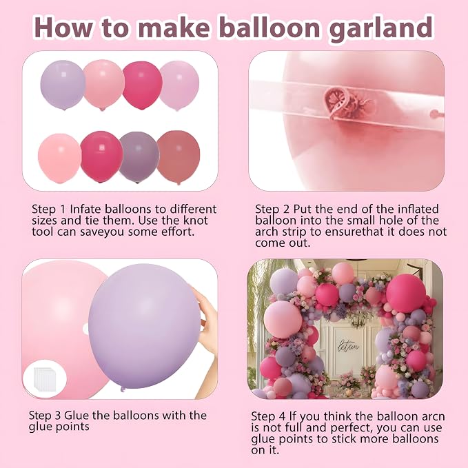 Hot Pink Purple Balloons Arch Kit, Double Stuffed Lavender Lilac Dusty Purple - Image 3
