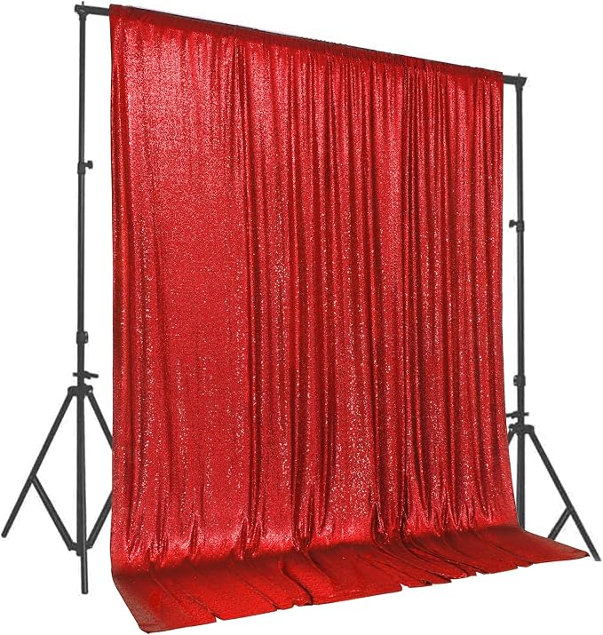 PartyDelight Red Sequin Backdrop 8x8ft Sparkly Photo Curtain | 4 Inch Rod - Image 7