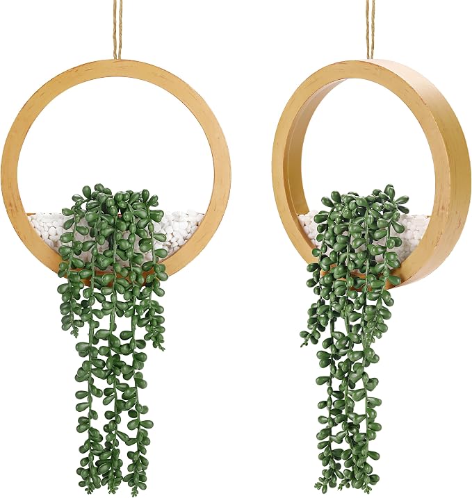 Der Rose 2 Pack 15" Fake Hanging Plants in Wood Tone Pots by DerRose
