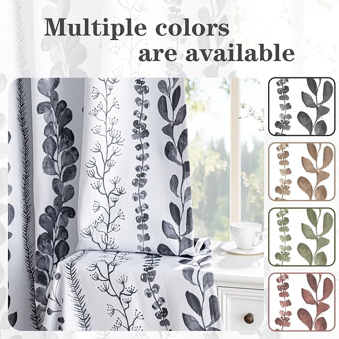 Boho Blackout Leaves Patterned Curtains 84 Inch Long 2 Panels Set - Image 2