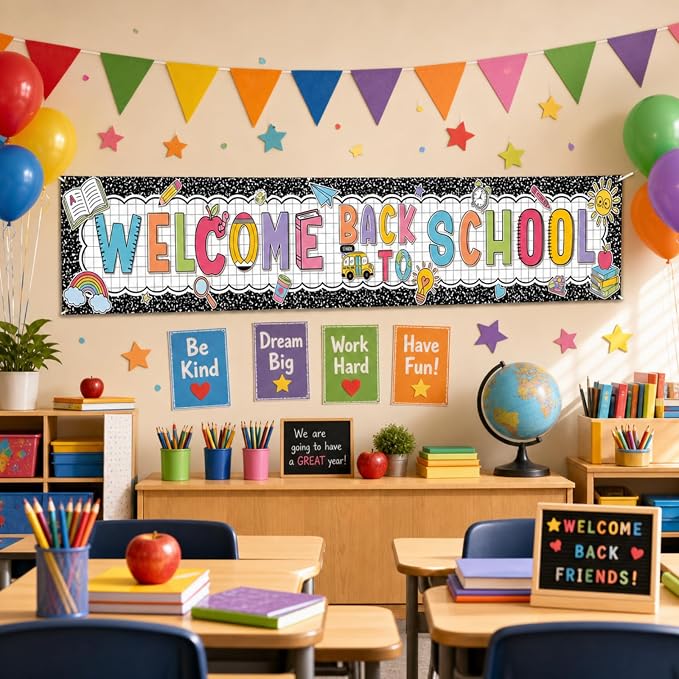 Lounsweer Welcome Back to School Banner Pastel Composition Book Banner Yard Sign - Image 7