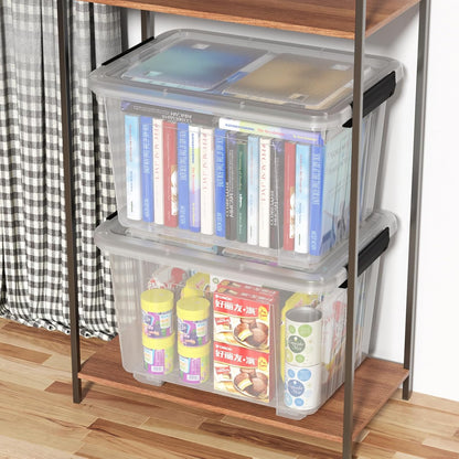 4-Pack 50 Quarts Plastic Box with Lids, Large Clear Latch Storage Tote, Stackable Bin with Wheels