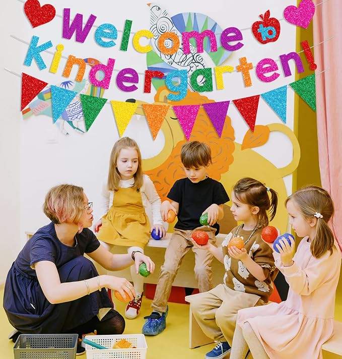 Glittery Welcome to Kindergarten Banner Pennant Back to School Decorations | - Image 5