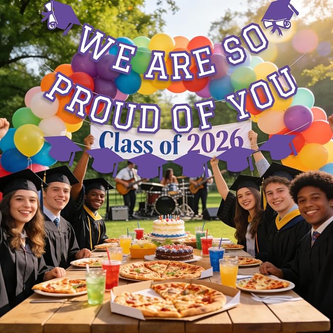 We Are So Proud Of You Banner Graduation Party Decorations Congrats Grad Cap - Image 3