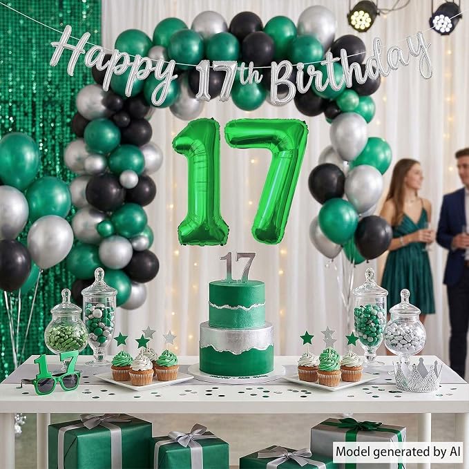 Green Number 17 Balloon 40 Inch, Luminous Foil Duo - Image 3