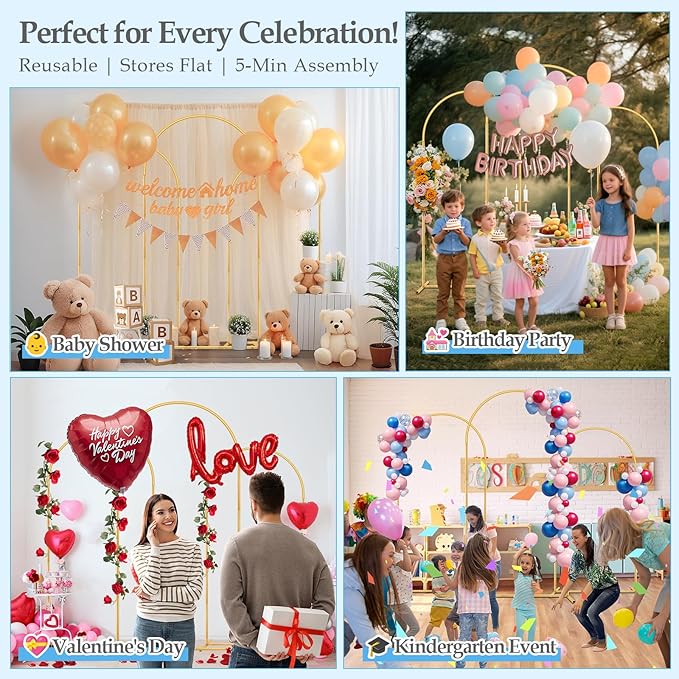 Antizz 7.2FT, 6FT Arch Backdrop Stand Set of 3 | Gold Metal Wedding Balloon - Image 6
