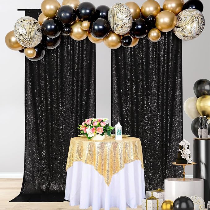 PartyDelight Black Sequin Backdrop Curtains 5x10ft 2 Panels | Sparkly 3mm - Image 8