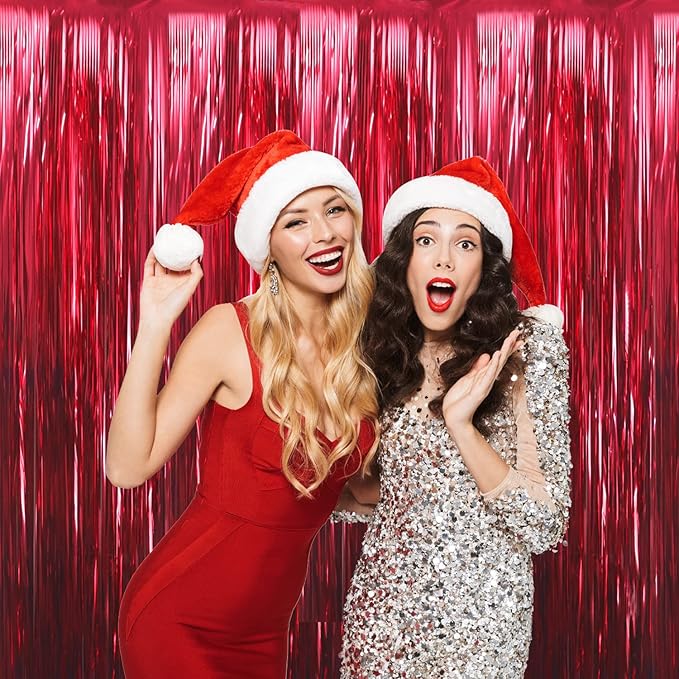 GOER 6.4 ft x 9.8 ft Metallic Tinsel Foil Fringe Curtains,Pack of 2 Party Streamer Backdrop for Birthday,Graduation Decorations and New Year Eve (Burgundy)