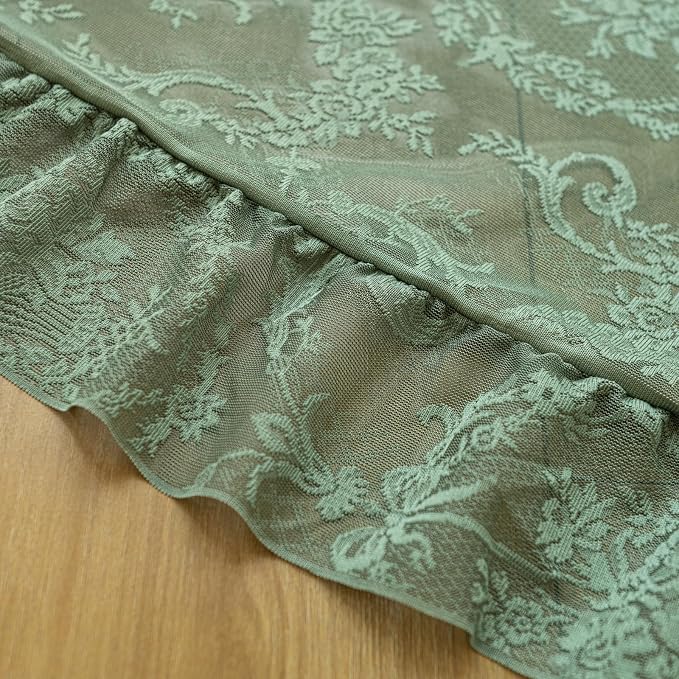 Deeprove Olive Green Lace Curtains 63 inches Length 2 Panels Set - Image 5