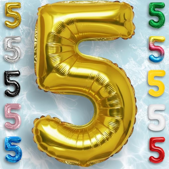 Gold Number Balloon 5 Mylar Foil Balloons 40 inch - Image 6