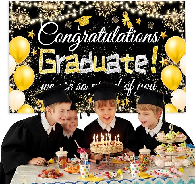 Famoby Congratulations Graduate We are so Proud of You Hanging Banner Fabric - Image 5