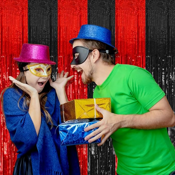 10 Pack Black and Red Backdrop Party Decorations Tinsel Curtain Halloween Party - Image 6