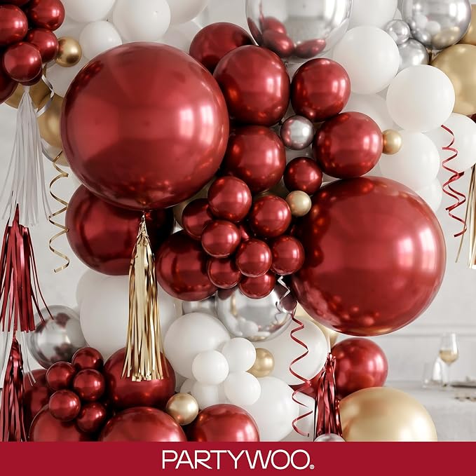 PartyWoo Burgundy Balloons 155pcs Dark Chestnut Red Maroon Color | 18 12 10 5 - Image 8