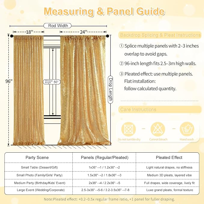 Gold Curtains Backrop for Wedding Parties: 3ftx8ft Gold Sequin Backdrop | 2 - Image 3