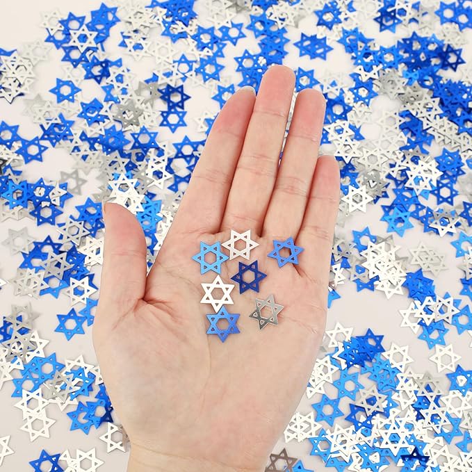 MARFOREVER Star of David Glitter Confetti, Hanukkah Confetti Table Decorations Chanukkah Metallic Foil Blue Silver Chanukkah Sprinkles Sequins Scatter for Jewish Festival Party Supplies Decor