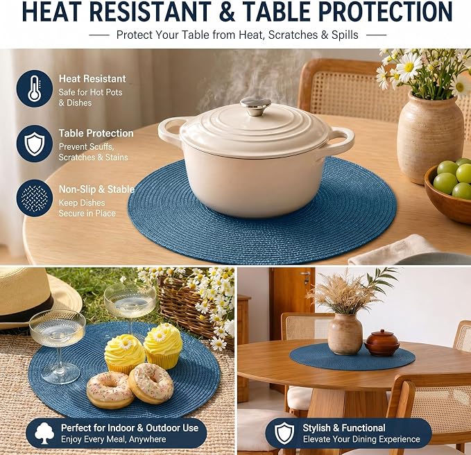 FunWheat Round Braided Placemats Set of 4 Table Mats - Image 7