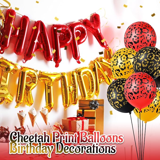 Gejoy 50 Pcs Cheetah Balloons Gold Black Red Leopard Print Balloons 12 Inch - Image 6