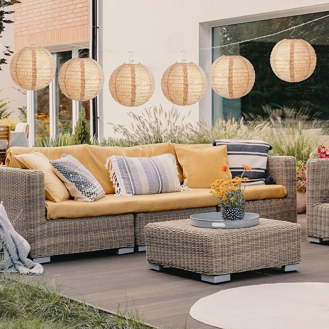 6 Pcs Print Burlap Paper Lanterns Round Chinese Paper Lanterns Farmhouse Boho - Image 5