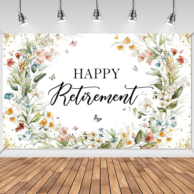 Avezano Happy Retirement Banner Wildflower Themed Happy Retirement Party by AVEZANO