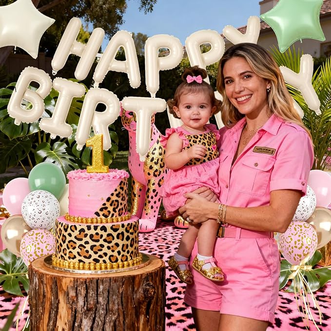 29PC Cream Pink Leopard Happy Birthday Balloon Banner, 16Inch 3D Aluminum - Image 8