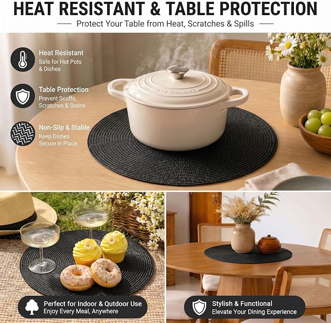 FunWheat Round Braided Placemats Set of 8 Place Mats - Image 7