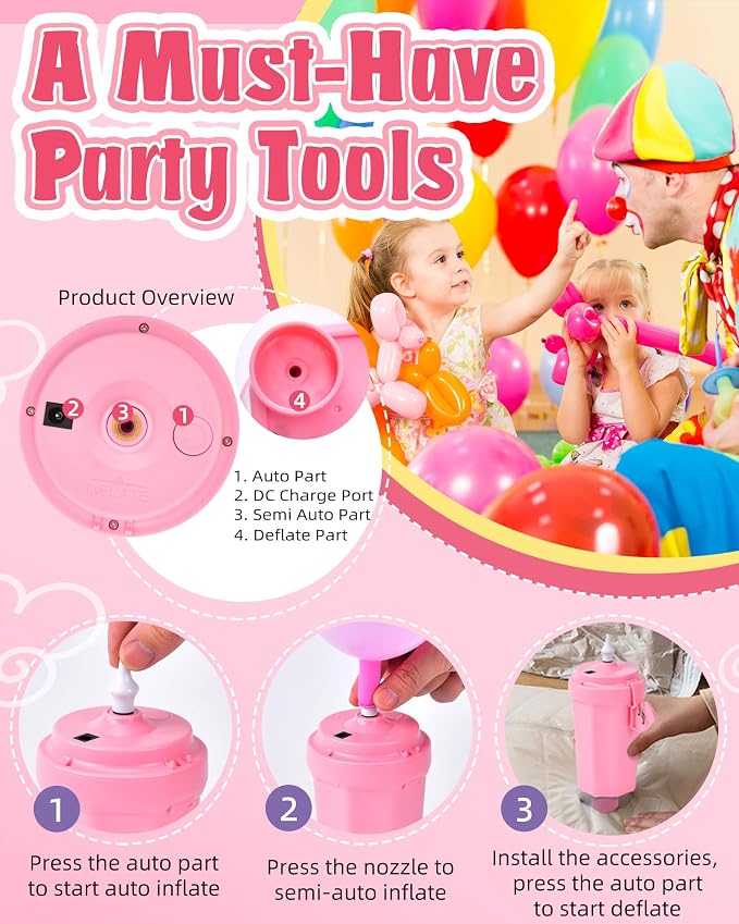 Portable Balloon Pump Electric, Rechargeable Cordless Balloon Pump Inflator - Image 5