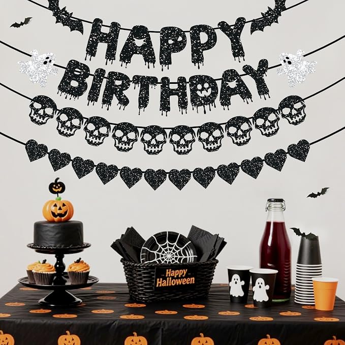 Black Glitter Happy Birthday Banner, Happy Birthday Party Decorations - Image 6