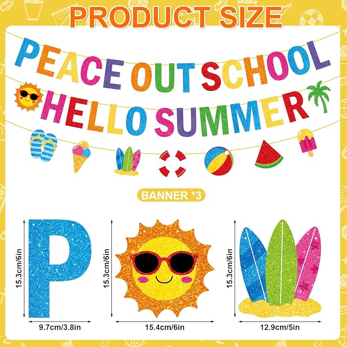 Peace Out School Hello Summer Banner Decor, Last Day of School Decorations - Image 2