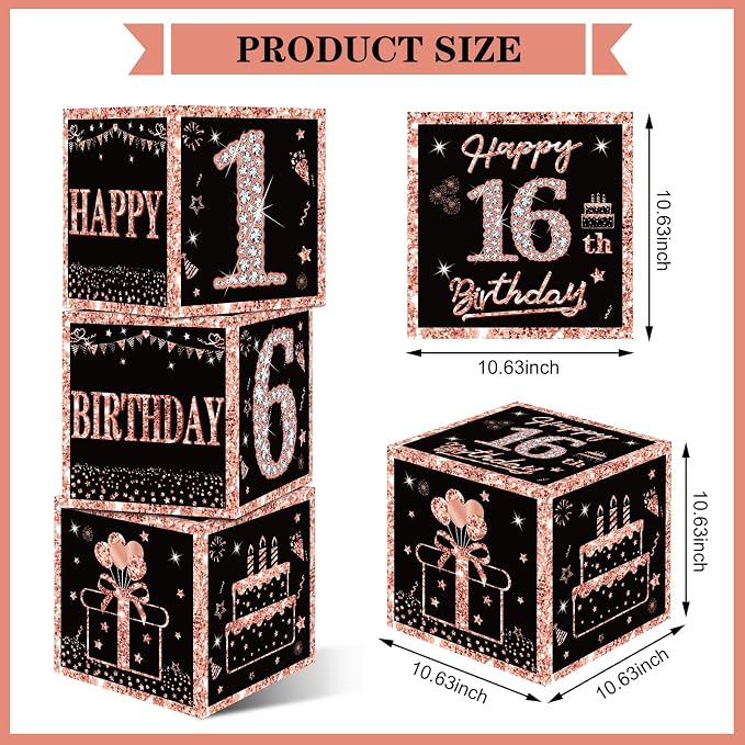 Eiurteao 3pcs Rose Gold 16th Birthday Decorations Boxes - Image 2