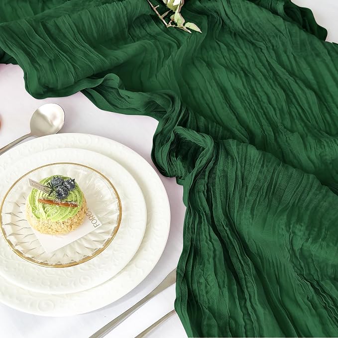 IVAPUPU 4 Pcs Cheesecloth Table Runner - 10ft Emerald Green Boho Gauze Cheese - Image 2