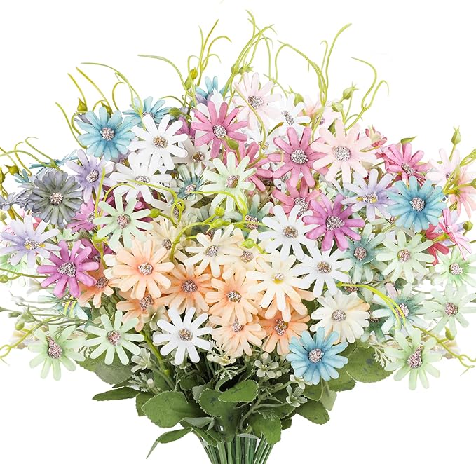 AmyHomie 6 Bundles Wildflowers Fake Daisy Outdoor Artificial Flowers UV Resistant Silk Wild Flower Bouquets Bulk Faux Plants Plastic Greenery for Decoration Vase Floral Spring Home Decor