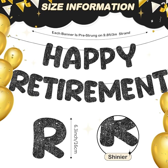 Fulmoon Pre Strung Happy Retirement Banner Glitter Retirement Sign Funny - Image 2