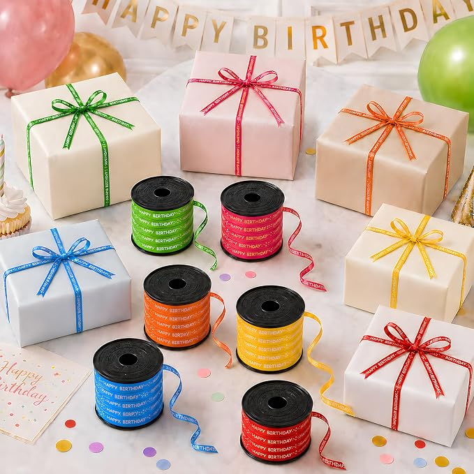 BEISHIDA 6 Assorted Colors Happy Birthday Printed Curling Ribbons Balloon - Image 8