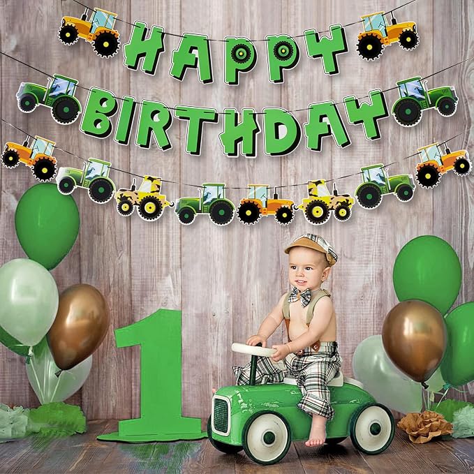 SUNBEAUTY Green Tractor Happy Birthday Banner Set - Image 4